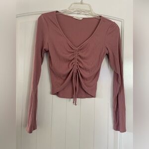 Long sleeve pink scrunchy crop top
